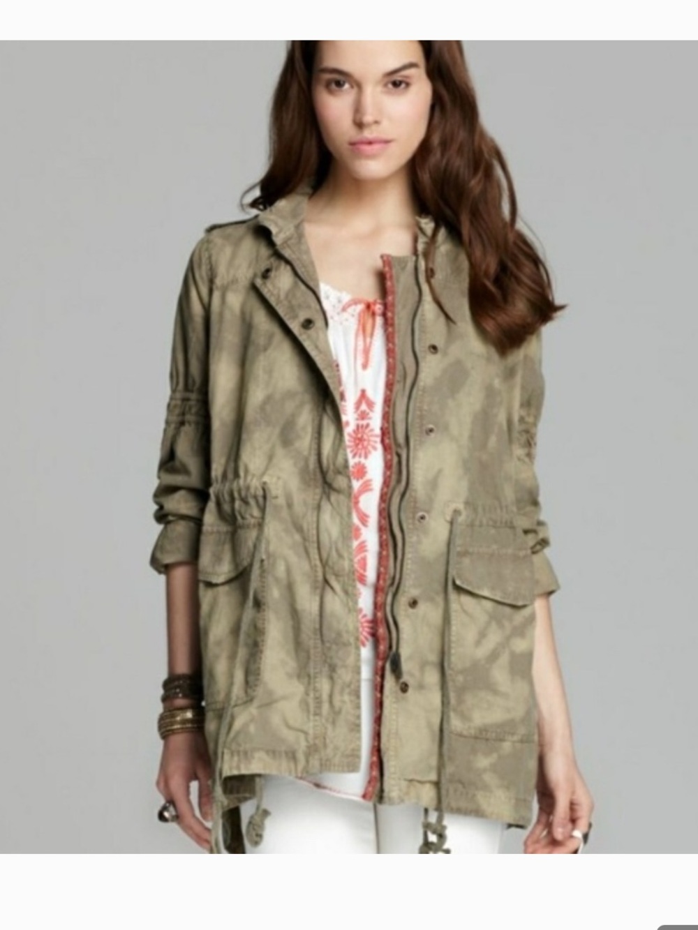 Free People Light Khaki Utility Anorak Jacket